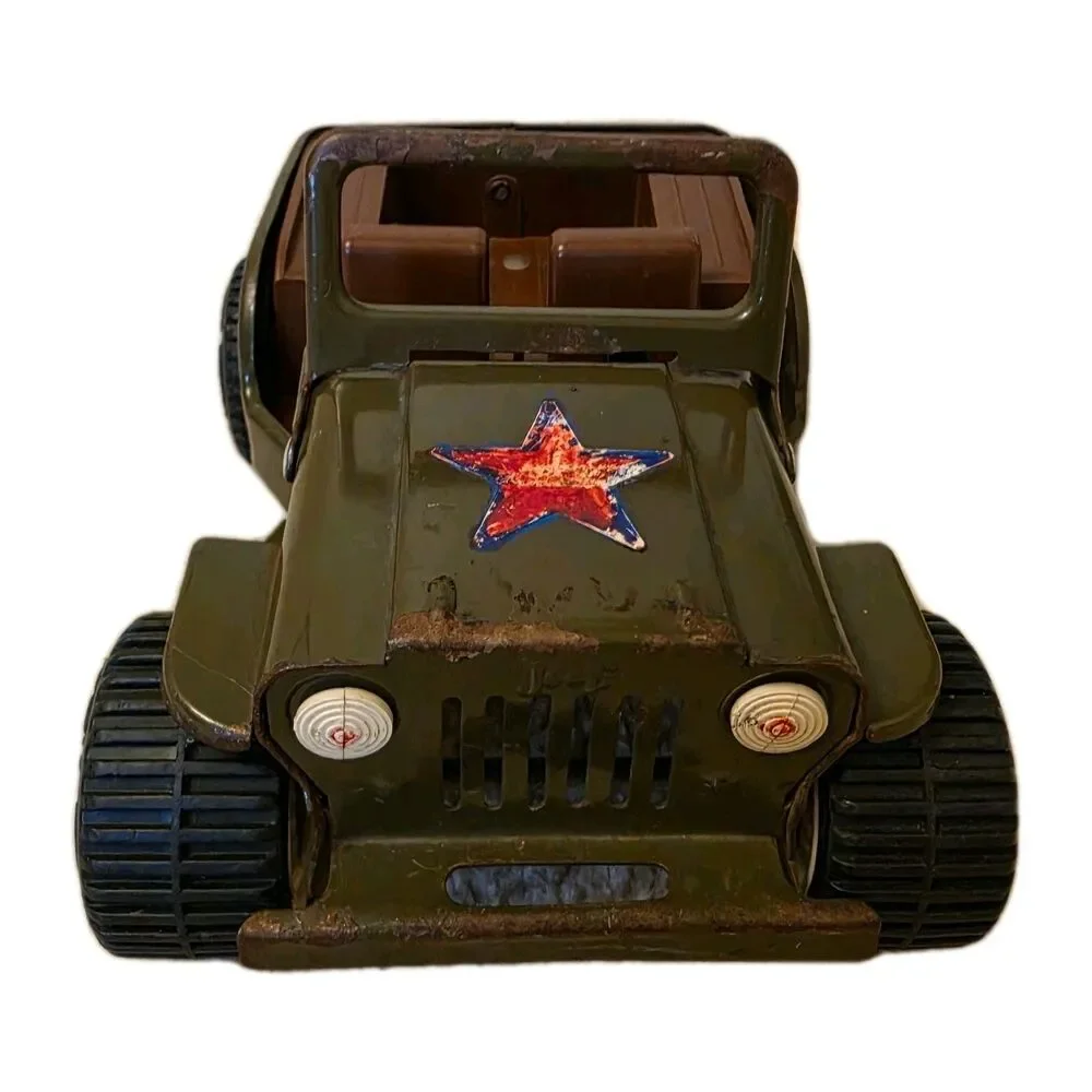 Vintage Tonka Toys Pressed Steel Green Army Jeep Single Star